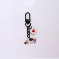 Dachshund metal keychain with heart charm and white star pattern on black metal - Black Metal Buckle (White Clothes) / White Clothes Dachshund