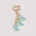 Simpatico portachiavi a dinosauro azzurro con tre ciondoli e chiusura a cuore dorato - Dinosauro Blu
