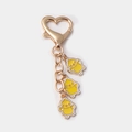 Cute golden heart lobster clasp keychain with three yellow enamel chick pendants - Little Yellow Chick