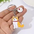 Schattige Shiba Inu emaille sleutelhanger met I Love Dogs bedel en oranje-witte details - Oranje Witte Hond met Hart Bedel