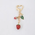 Charming strawberry charm keychain with red fruit pendants and gold heart lobster clasp - 3D Strawberry Cluster