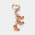 Golden heart lobster clasp keychain with three cute cartoon pony charms and enamel finish - Brown Horse