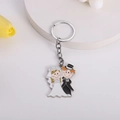 Porte-clés couple mariés en métal avec finition émail coloré pour cadeau de mariage - Style Couple Haut de Forme (M10116)