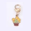 Sunflower potted plant pendant keychain with gold heart clasp and yellow enamel finish - Potted Sunflower Style