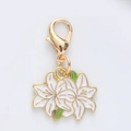 Enamel lily flower charm with lobster clasp in white and gold finish for keychains - Lily