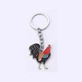 Sleutelhanger met haan in olieverfstijl van zwart en rood emaille voor aan de tas - Olieverf Bloemen Zwarte Kip