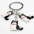 Porte-clés husky de dessin animé avec trois pendentifs chiots noir et blanc et anneau - Bague à Triple Breloque Husky Noir
