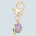 Golden lobster clasp keychain featuring a purple enamel rose pendant with small crystal - Purple Rose with Rhinestone