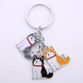 Porte-clés Husky et Shiba Inu en émail aux finitions grise, orange et noire - Triple Breloque Chien Couleurs Mixtes