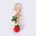 Golden keychain featuring a red cherry bead, green clover charm, and handmade heart tag - 3D Tomato