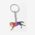 Porte-clés cheval émaillé coloré avec pendentif en métal brillant pour sacs - Cheval arc-en-ciel de course