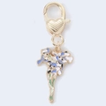 Golden keychain with blue and white floral enamel pendant and heart-shaped lobster clasp - Iris