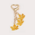Golden heart keychain featuring three vibrant yellow maple leaf pendants with enamel finish - Yellow Maple Leaf