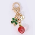 Strawberry and clover metal keychain with heart lobster clasp and enamel heart charm - 3D Strawberry
