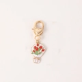 Enamel red tulip bouquet keychain with gold heart lobster clasp and pink bow detail - Large Red Tulip
