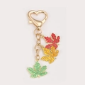 Colorful maple leaf keychain with red, yellow, green pendants and heart clasp - Multicolor String