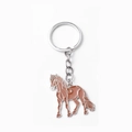 Brown enamel running horse alloy keychain pendant with polished silver ring and link chain - Brown Horse
