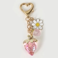 Porte-clés fraise et marguerite avec pendentif fruit rose et fermoir coeur doré - Fraise Rose