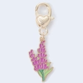 Golden lobster clasp keychain with lavender purple enamel flower pendant on white background - Purple Lavender