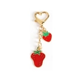 Strawberry metal keychain with heart-shaped lobster clasp and red enamel fruit charms - Style 01 Strawberry