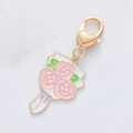 Pink enamel flower bouquet keychain with a heart detailed golden lobster clasp - Pink Rose Bouquet