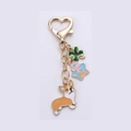 Llavero de corazón dorado con colgantes de perro Corgi, trébol y estrella azul - Corgi Amarillo Estrella Botella Trébol
