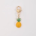 Golden pineapple fruit charm keychain with yellow enamel and heart lobster clasp - Pineapple