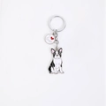 Cute Boston Terrier enamel keychain with I Love Dogs tag and silver metal ring - New Bulldog (Heart)