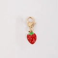 Cartoon strawberry keychain with red enamel fruit charm and gold heart lobster clasp - Strawberry
