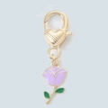 Golden flower keychain with purple enamel rose pendant and heart-shaped lobster clasp - Purple Rose