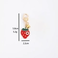 Red strawberry pendant keychain with heart lobster clasp and small bell, 5.8cm height - Strawberry with Bell