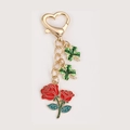 Colorful floral keychain with heart buckle, green clovers and red rose charm pendant - Rose String