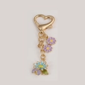 Purple daisy and blue flower keychain with heart clasp and ladybug pendant - Ladybug Blue Purple Flower