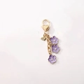 Porte-clés cœur doré avec fleurs en émail violet et petits accents de perles fines - Style Bauhinia / Fleur De Gainier