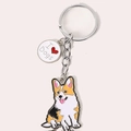 Süßer Corgi-Schlüsselanhänger aus Metall mit dreifarbigem Hund und I Love Dogs Plakette - Mopsiges Corgi mit Pfote