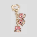 Portachiavi gatto rosa cartone animato con pesce e chiusura a cuore dorata - Gatto Pesce Rosa