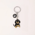 Porte-clés chien teckel mignon avec pendentif empreinte de patte noire et métal - Gros Teckel + Patte