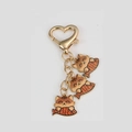 Golden heart-shaped lobster clasp keychain with three cute cartoon cat catching fish charms - Brown Cat Fish