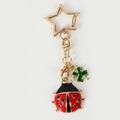 Portachiavi a stella dorata con quadrifoglio verde e ciondolo a forma di coccinella - Quadrifoglio Oro Grande Coccinella