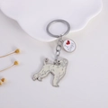 Portachiavi cane in metallo argentato con ciondolo in smalto bianco e scritta I Love Dogs - Nuovo Golden Retriever (Cuore)