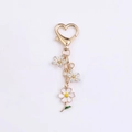 Sweet heart lobster clasp keychain with blue and white daisy flower charms in gold - White Small Flower with Lily