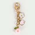 Pink lily of the valley keychain with gold lobster clasp and heart embossed pendant - Pink Lily of the Valley