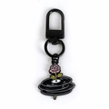 Pink rose and vinyl record alloy keychain pendant with black matte metal finish - Rose
