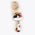 Tricolor calico cat enamel keychain with golden heart clasp and dangling tail - Calico Cat with Big Tail