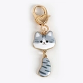 Cute grey striped cat pendant keychain with golden heart clasp and creative metal design - Gray Cat