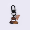 Cute coffee and croissant enamel keychain with black metal lobster clasp and beans - Croissant Coffee Cup