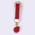 Sparkling red rhinestone cherry keychain with golden metal ring and enamel leaf pendant - Single Large Cherry