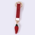 Sparkling red rhinestone strawberry keychain with gold plating and crystal strap - Chili