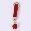 Sparkling red rhinestone cherry keychain with golden ring and elegant crystal bag charm - Apple