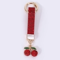 Exquisite sparkling red rhinestone cherry keychain with golden ring for bags and car keys - Double Cherry